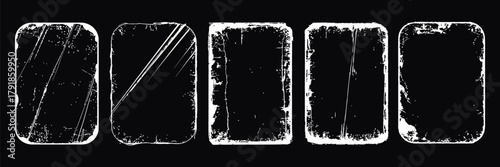 Paper Overlay Texture Set – Torn Grainy Dust Effects, Dirty Stamp Templates with Frayed Broken Edges, Bent Corners, Kinks, and Distressed Vector Paper Graphics for Design Projects