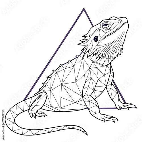 Geometric bearded dragon illustration with polygon shapes and clean lines