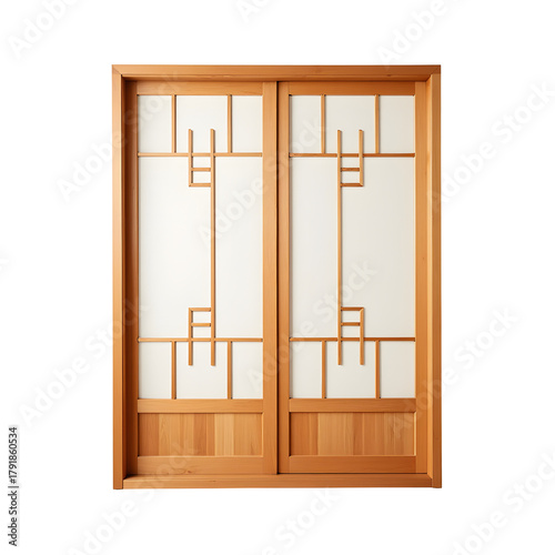 Elegant oriental shoji sliding door design with bamboo frame, minimalism