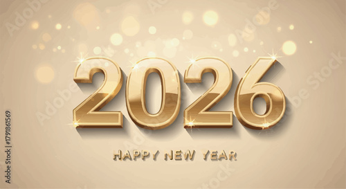 Luxury gold 2026 Happy New Year celebration banner design with sparkling lights background