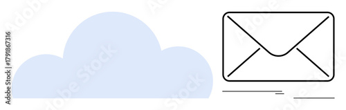 Blue cloud adjacent to a simple mail envelope, symbolizing data storage, online communication, and email services. Ideal for cloud computing, email marketing, data sharing, virtual networking, online