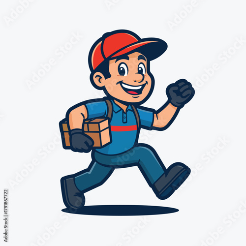 Fast delivery guy running with package guarantees efficient service and brings joy to customers now
