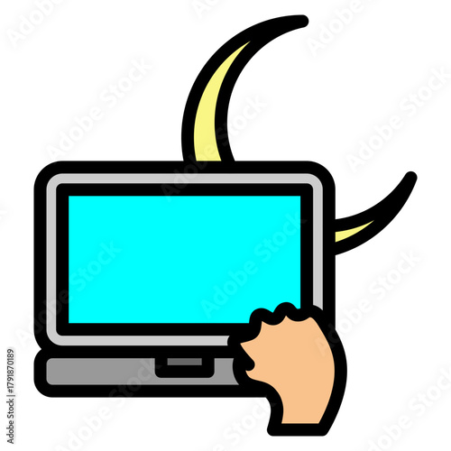 Late Night Laptop Vector Filled Icon Design