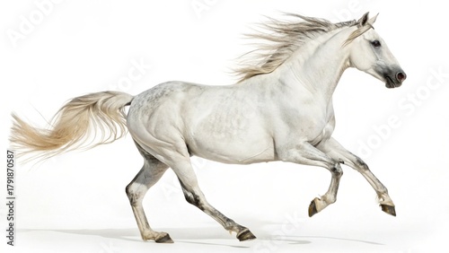 Black stallion silhouette running on a white background, a beautiful galloping farm animal illustration
