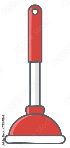 Red Plunger Tool with White and Gray Handle for Plumbing and Cleaning