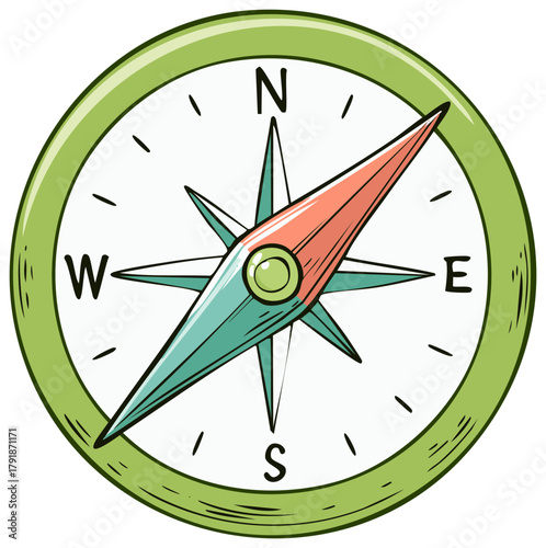 Hand Drawn Style Compass Illustration Showing North South East and West Directions