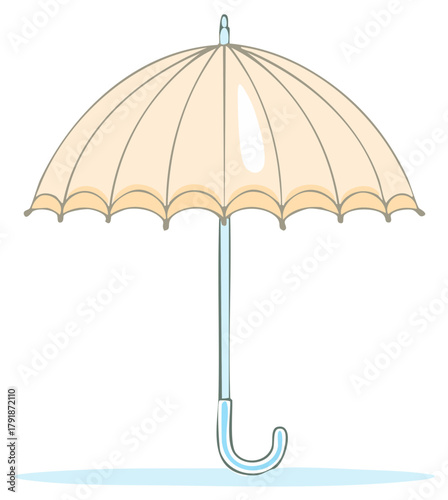 Simple hand drawn illustration of an open pastel umbrella with a curved handle