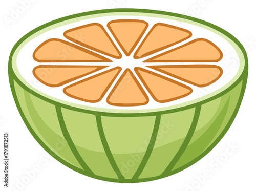 Cartoon illustration of a citrus fruit with bright orange wedges