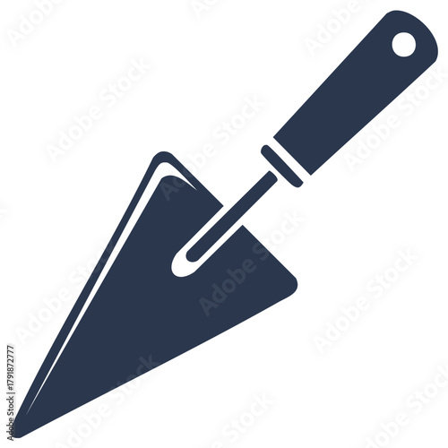 Stylized trowel icon illustration in dark blue color for construction and building.