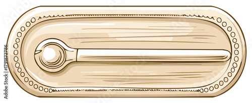 Hand Drawn Illustration of a Vintage Brass Flask with a Stylized Stopper