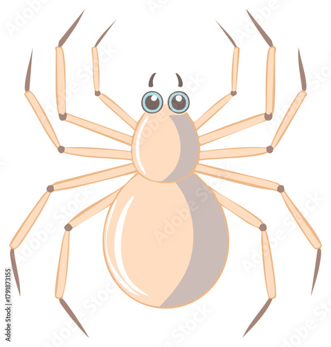 Cute Cartoon Spider Vector Illustration Featuring a Light Peach Insect and Eight Legs
