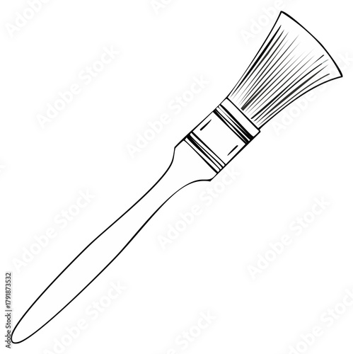 Paintbrush illustration with black outlines; isolated artist's instrument for acrylic painting and renovation work