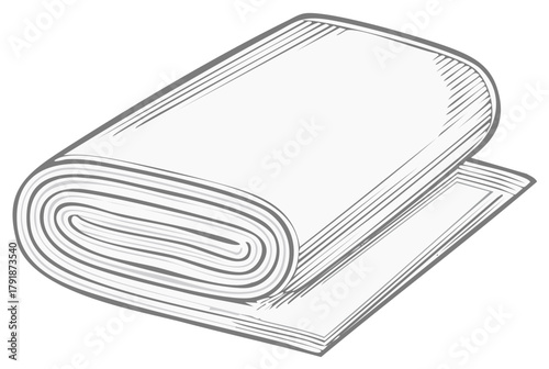 Sketch of a rolled up fabric bolt with a section unrolled showing neat folds