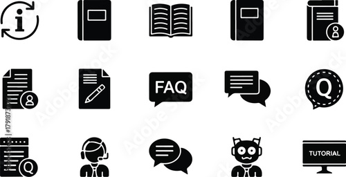 Modern help center icon and graphics set with vibrant colors