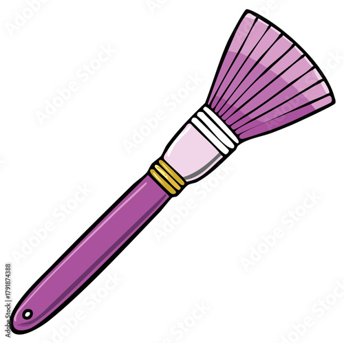 Purple makeup brush with fan shape for cosmetics application