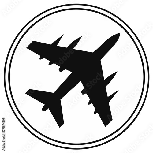Jet Airplane Aircraft Symbol Round Icon Black Silhouette Commercial Airliner Aviation Transportation Airplane Flight Air Travel
