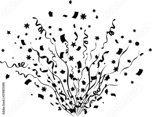 Confetti and streamers exploding from a central point.