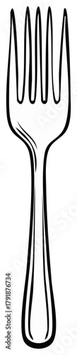 Hand drawn sketch illustration of a classic four tined dining fork utensil
