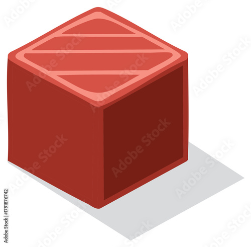 Red Box with Diamond Top Illustration Isometric View Abstract Geometric Block Shape