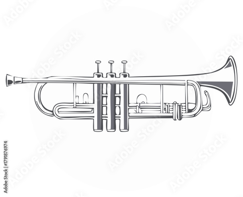 Stylized brass trumpet outline drawing musical instrument graphic art