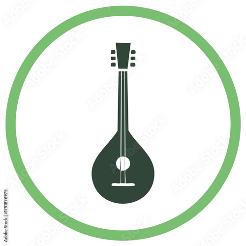 Traditional bouzouki musical instrument silhouette inside a green circle