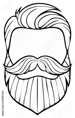 Stylish full beard mustache and hair illustration for masculine grooming or hipster fashion