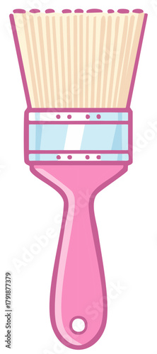 Pink paint brush with light yellow bristles and blue ferrule flat illustration