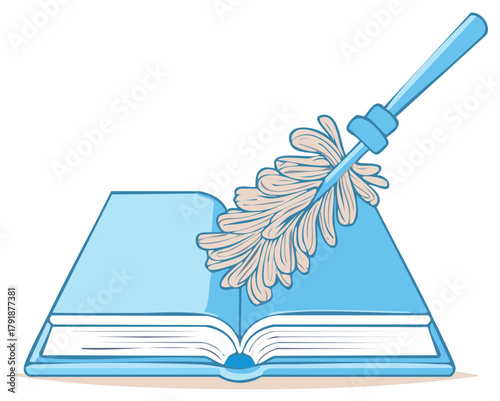 Blue open book with quill pen for writing creative content or journaling