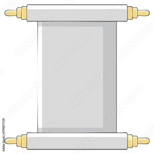 Simple cartoon style blank scroll with decorative golden handles unrolled for your custom message