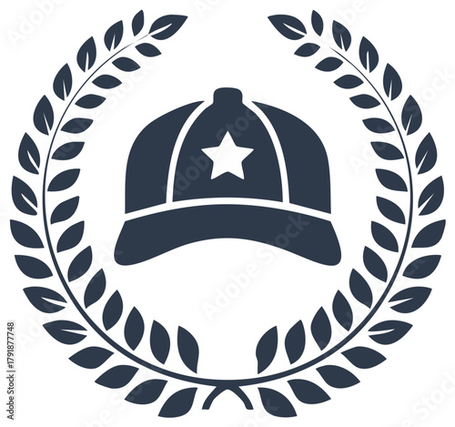 Laurel Wreath with Star Baseball Cap Vector Icon for Sports Championship