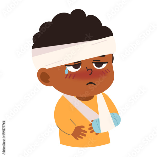 Illustration of Boy with Injury and Bandage