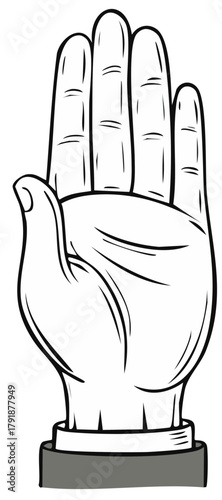 Line art icon of a hand sculpture giving a blessing or taking an oath
