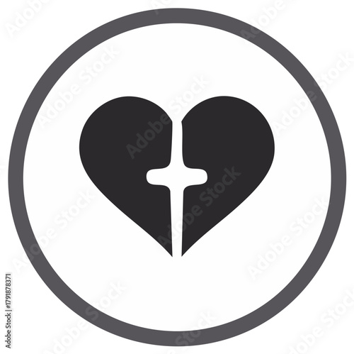 Heart with Cross Icon Symbol Inside Circle Representing Faith and Spirituality