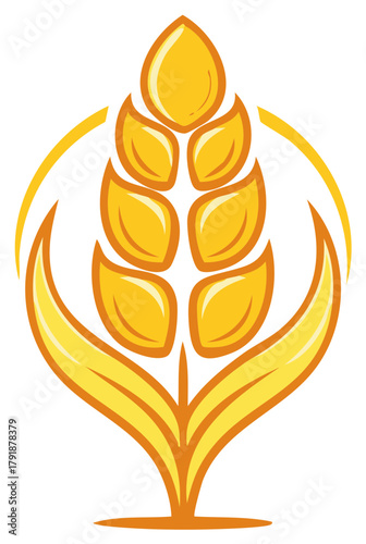 Stylized Golden Ear of Wheat Vector Icon for Agriculture and Food