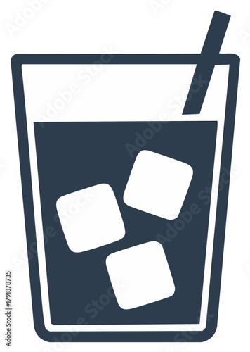 Minimalist Cold Beverage Icon with Ice Cubes and Drinking Straw Graphic