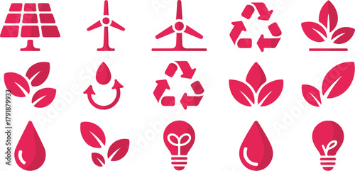Vector set of flower icons with silhouette and heart design symbols