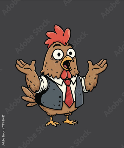 funny surprised rooster cartoon, bird, animal, chicken, illustration, vector, rooster, cute, character, funny, 