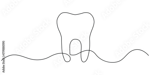Tooth icon  continuous one line drawing minimalist dental vector design.