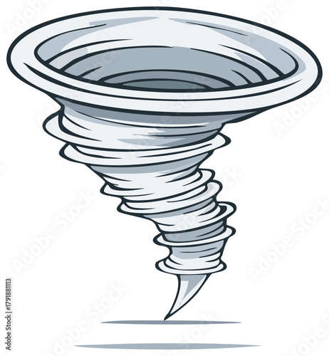 Stylized vector drawing of a swirling tornado with a funnel cloud, representing weather and destruction