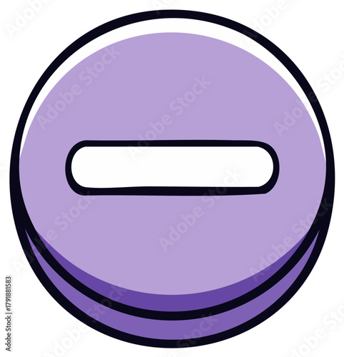 Cartoon style symbol for deletion or subtraction inside purple circle with black stroke