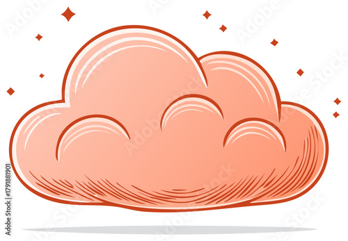 Stylized Pink Cloud with Sparkling Stars Cartoon Vector Illustration