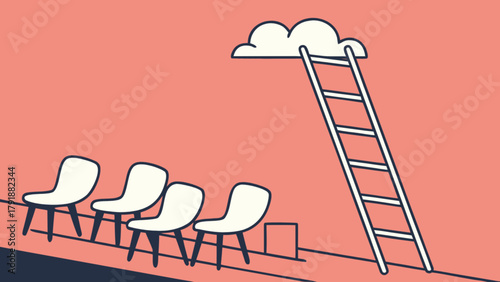 Ladder to success concept illustration with chairs and cloud for career aspirations and goals achievement