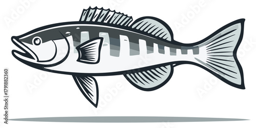 Stylized Illustration of a Fish in Grayscale, Perfect for Design Elements and Graphic Projects.