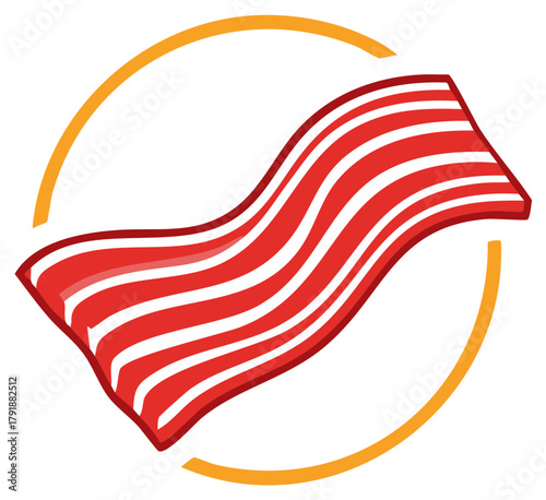 Stylized Bacon Strip Design with Orange Circle Graphic Element Food Meat Breakfast Vector Illustration