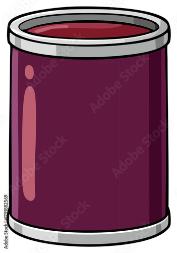 Simple cartoon illustration of an open can of purple maroon paint