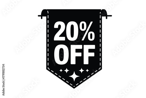 Black pennant banner announcing twenty percent off sale
