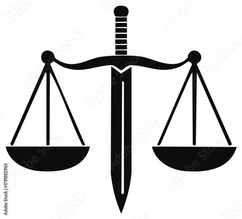 Scales of Justice with Sword Symbolizing Legal Balance and Righteous Judgement