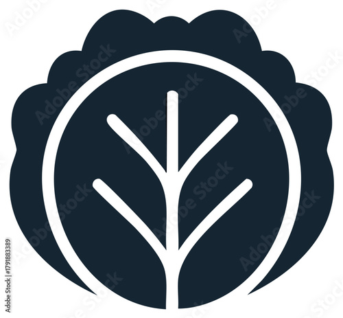Minimalist dark blue icon representing a green leafy vegetable, likely cabbage or lettuce
