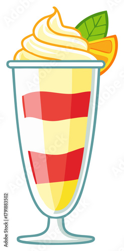 Layered Dessert Parfait With Whipped Cream Orange Slice And Mint Leaf