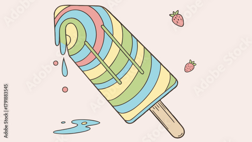 Colorful popsicle with strawberry vector art summer treat illustration melting ice cream dessert graphic design